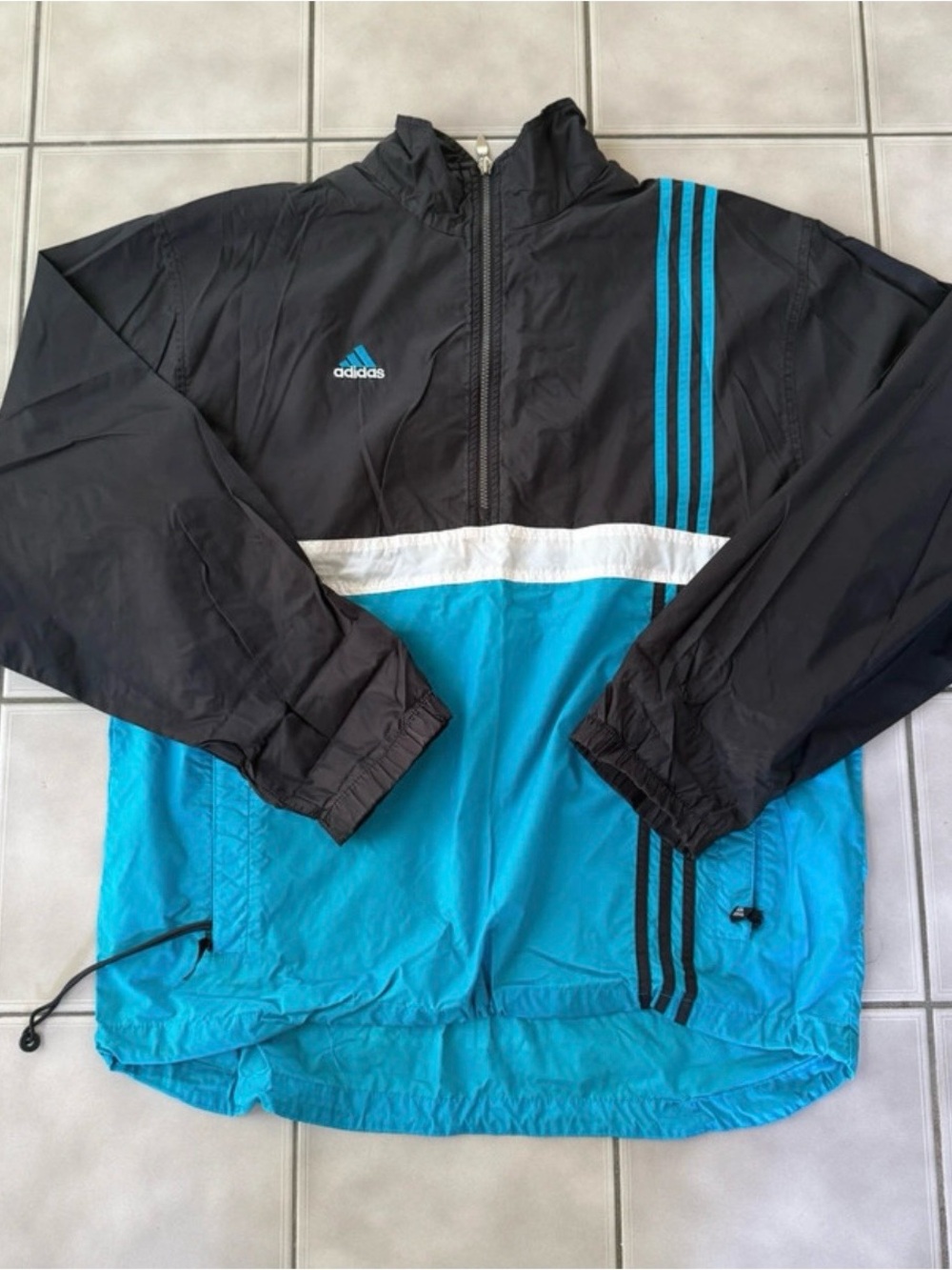 Vintage Adidas Men’s Black & Teal Windbreaker Jacket Quarter Zip